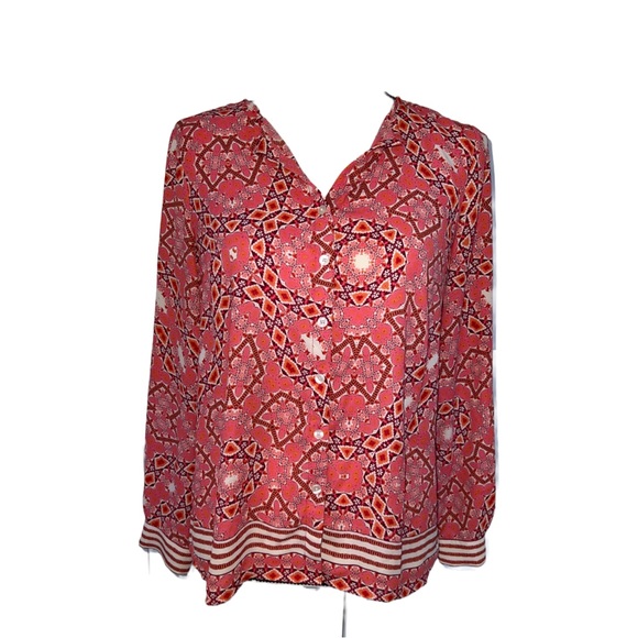 Talbots petites blouse/tops/ Polyester. Size SP. Chiffon. Orange, pink & white. - Picture 1 of 6